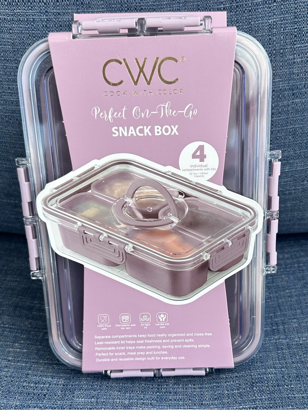 Pink Snack Box - 4 Compartment Leakproof Food Storage
